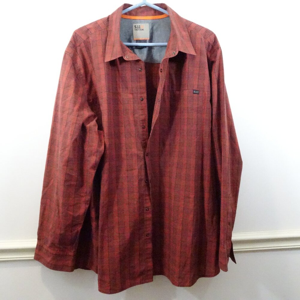 5.11 Tactical Snap Front Chest Pocket Cotton/Poly Red Plaid Shirt 2XL